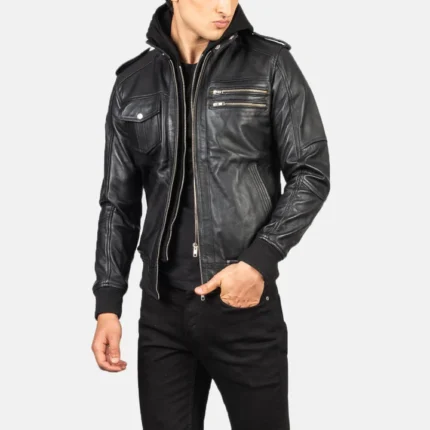 Bravado Brown Hooded Leather Bomber Jacket