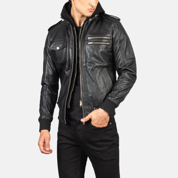 Bravado Brown Hooded Leather Bomber Jacket